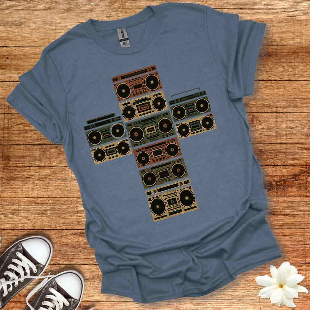80's Retro Boombox Cross T-Shirt