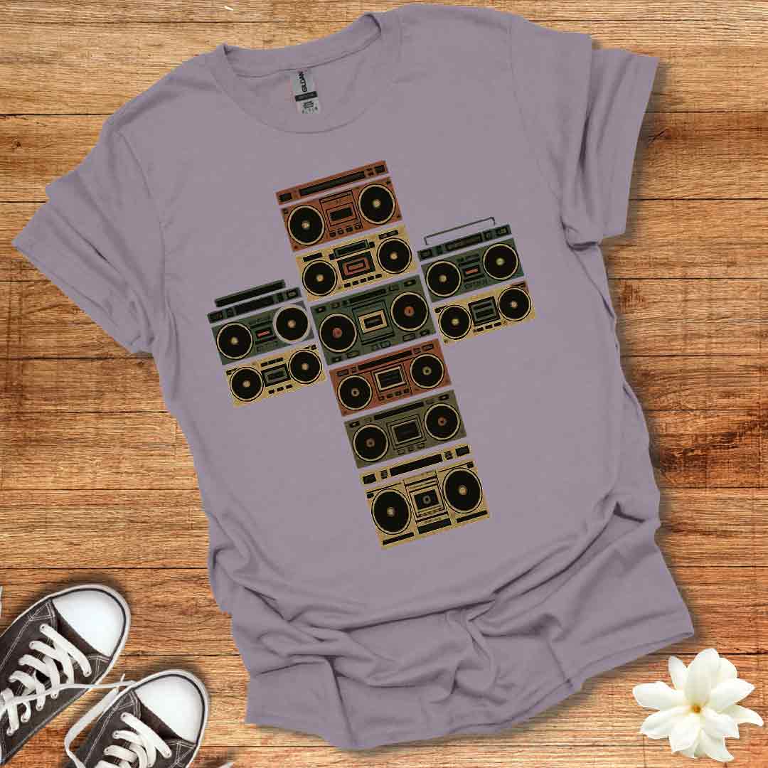 80's Retro Boombox Cross T-Shirt