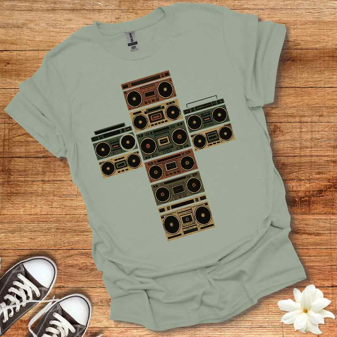 80's Retro Boombox Cross T-Shirt