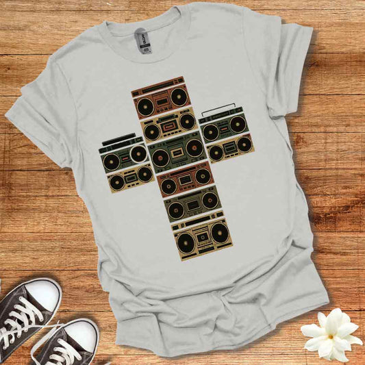 80's Retro Boombox Cross T-Shirt